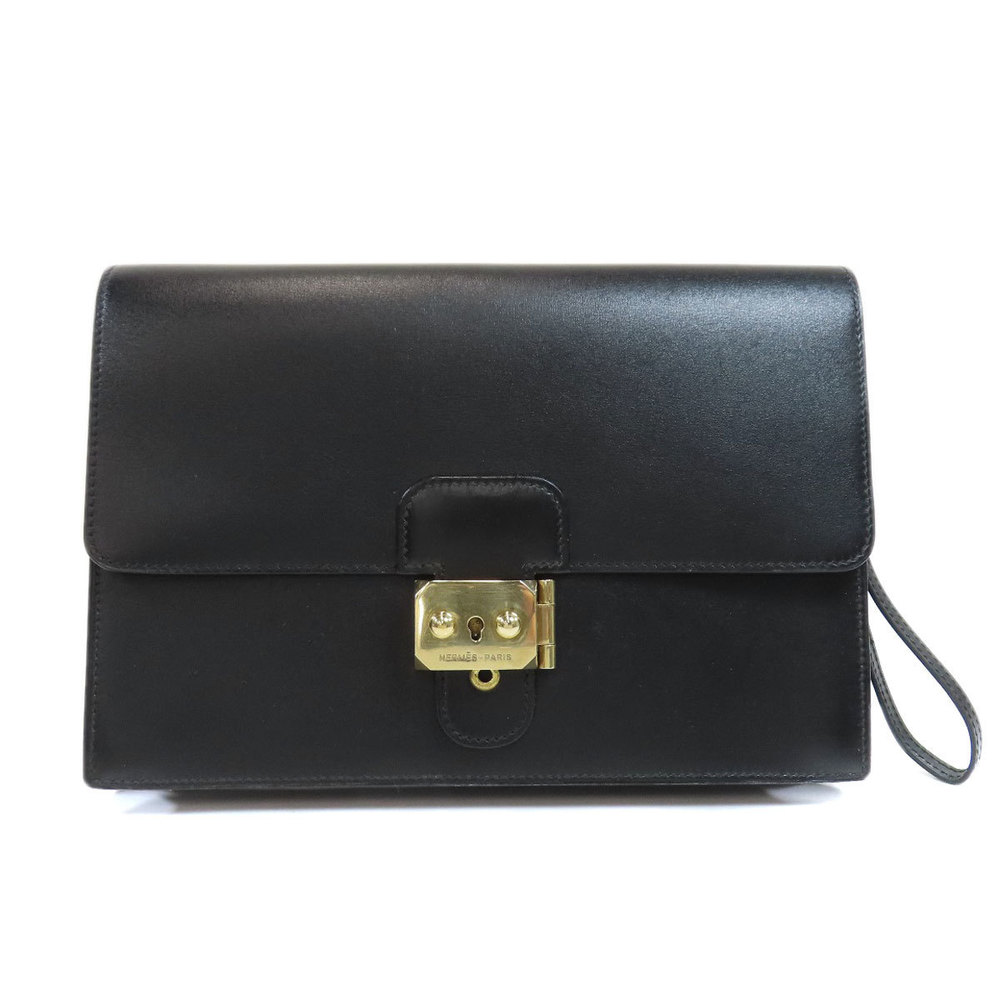 Hermes Pochette Jet Black Gold Hardware Box Calf